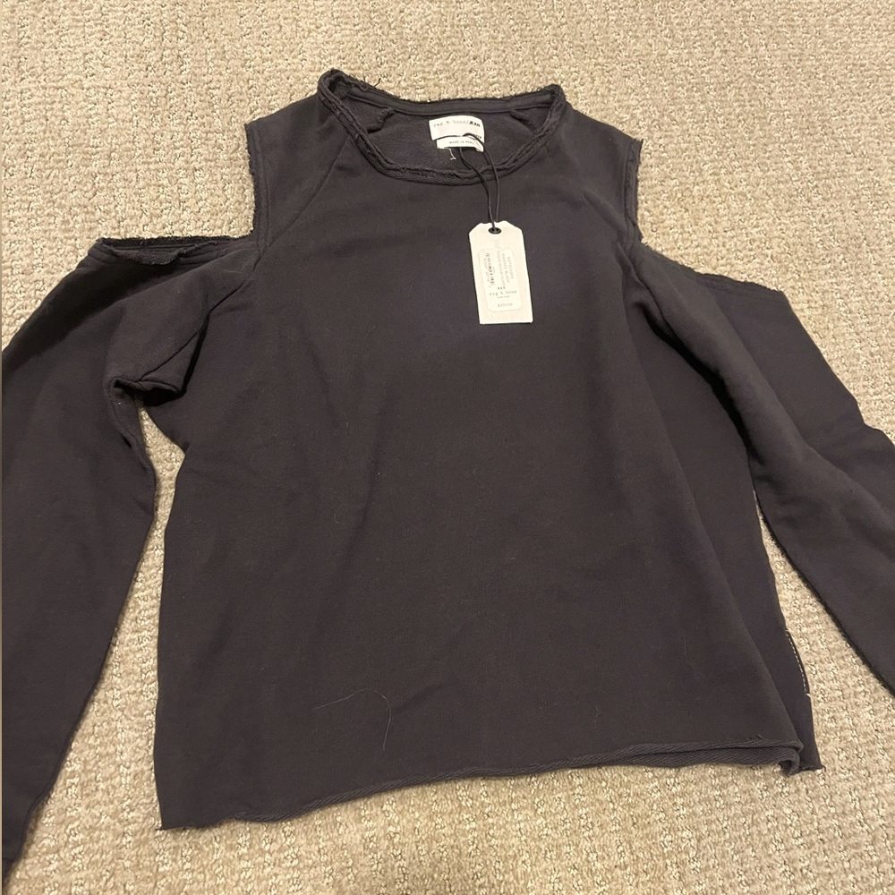 New with Tags Women’s Rag & Bone Washed Black Cold Shoulder Gray Sweater XXS